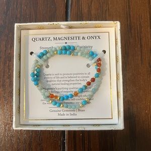 Set of 2 Women’s Bracelets Quartz, Magnesite & Onyx Genuine Gemstone/Brass